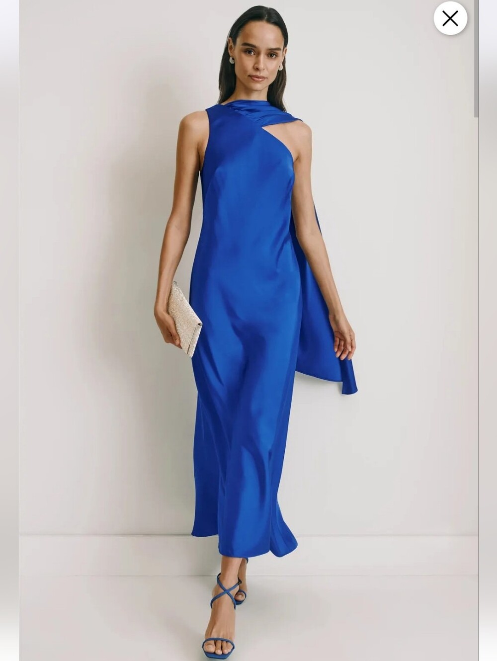 ADRIANNA BLUE SATIN DRESS WITH NECK SCARF SIZE 8